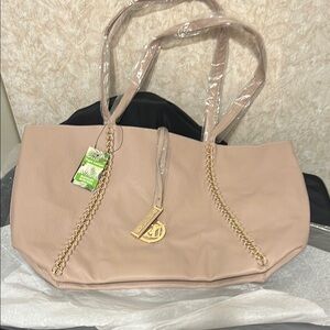 Badgley Mischka Tan Gold Tote with Relaxed Silhouette